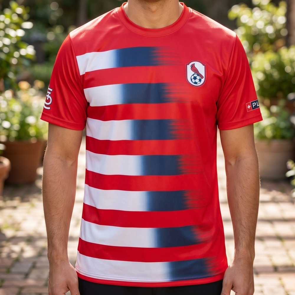 Mens St.‎ Louis Cardinals Soccer Jersey Red White Striped Short Sleeve STL XL